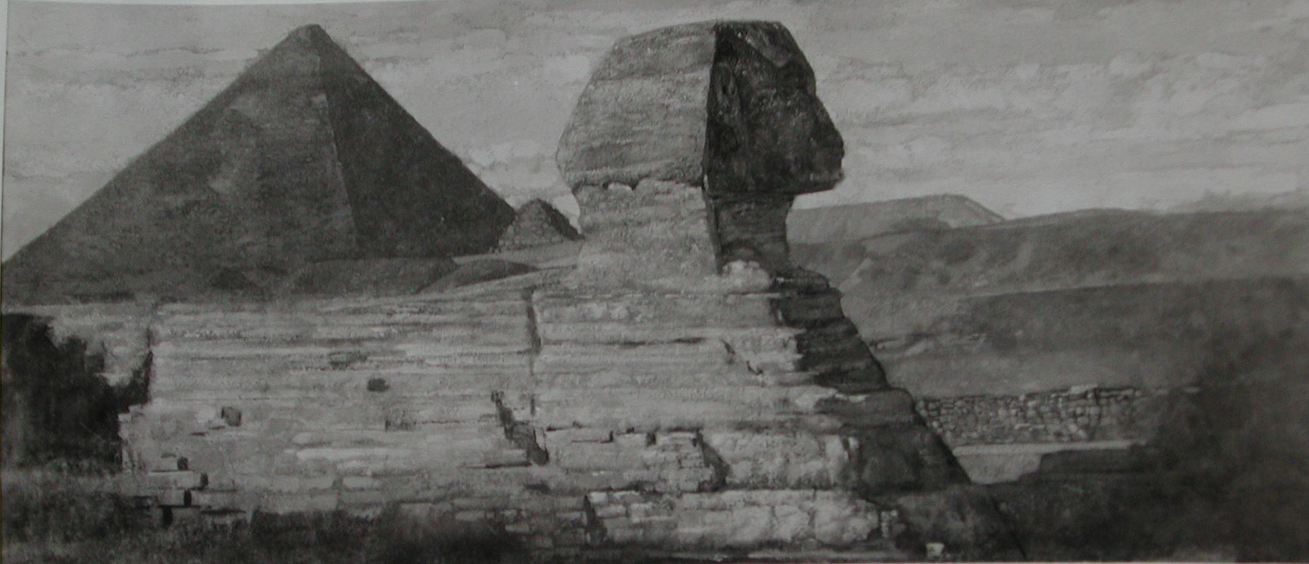 The sphinx and pyramid in Giseh, 1934